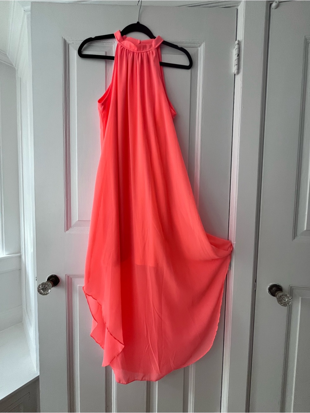 Women's Coral High-Neck Chiffon Dress
